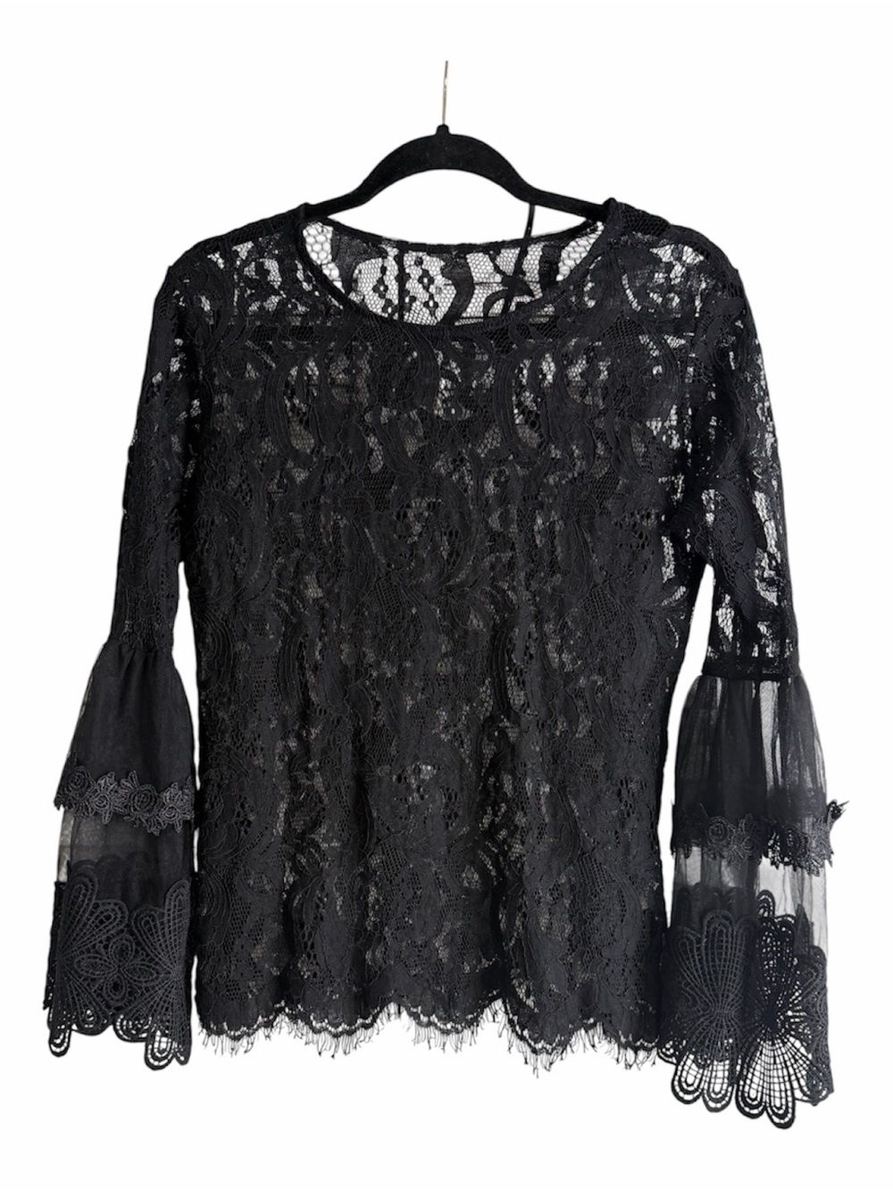Say What Ny black lace bell sleeve top Size M Whimsigoth, witchy, elegant, sheer - Picture 4 of 10
